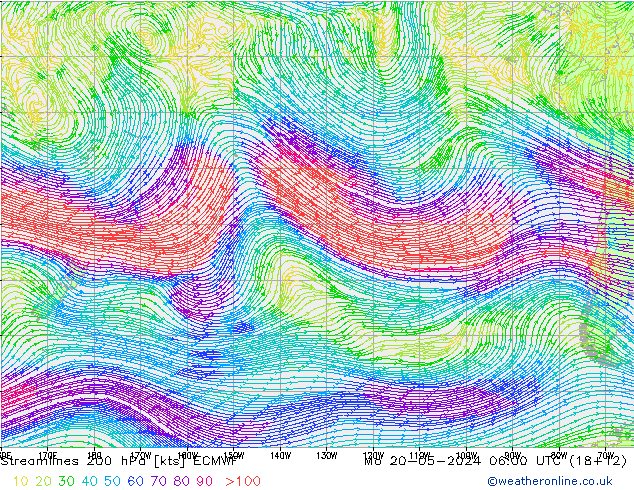 Streamlines 200 hPa ECMWF Mo 20.05.2024 06 UTC
