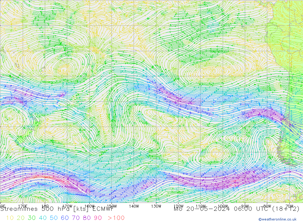 Linea di flusso 500 hPa ECMWF lun 20.05.2024 06 UTC