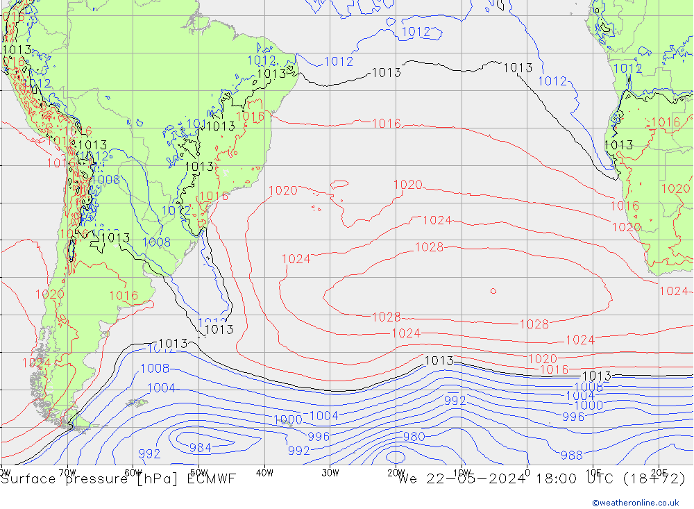 Surface pressure ECMWF We 22.05.2024 18 UTC