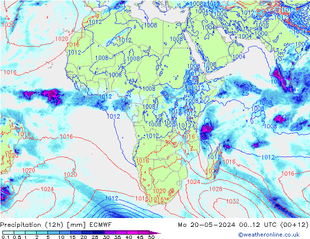 Precipitation (12h) ECMWF Po 20.05.2024 12 UTC