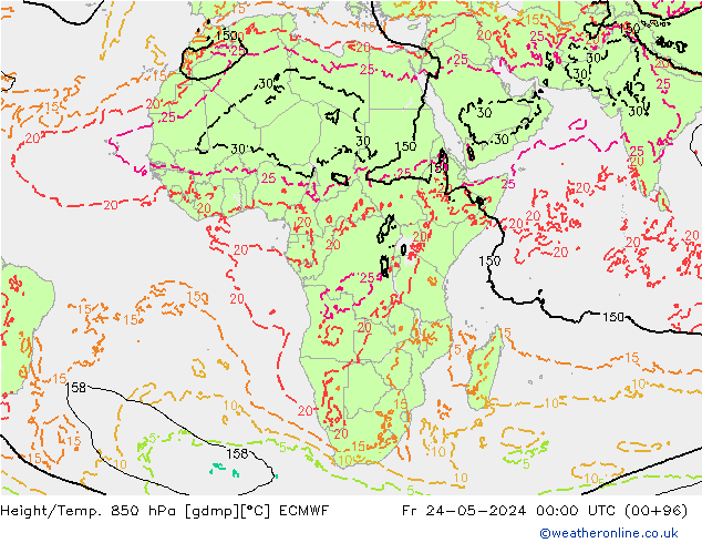 Z500/Yağmur (+YB)/Z850 ECMWF Cu 24.05.2024 00 UTC