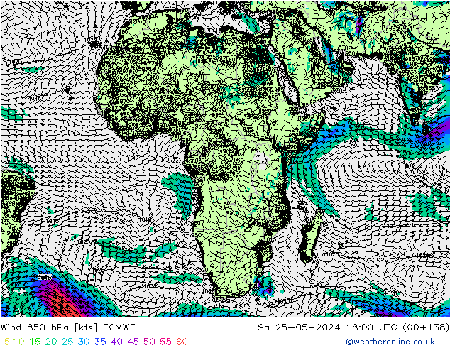 Wind 850 hPa ECMWF So 25.05.2024 18 UTC