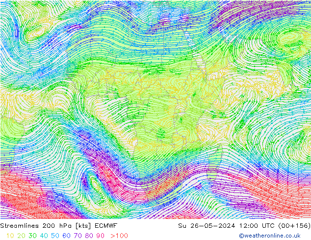 Línea de corriente 200 hPa ECMWF dom 26.05.2024 12 UTC
