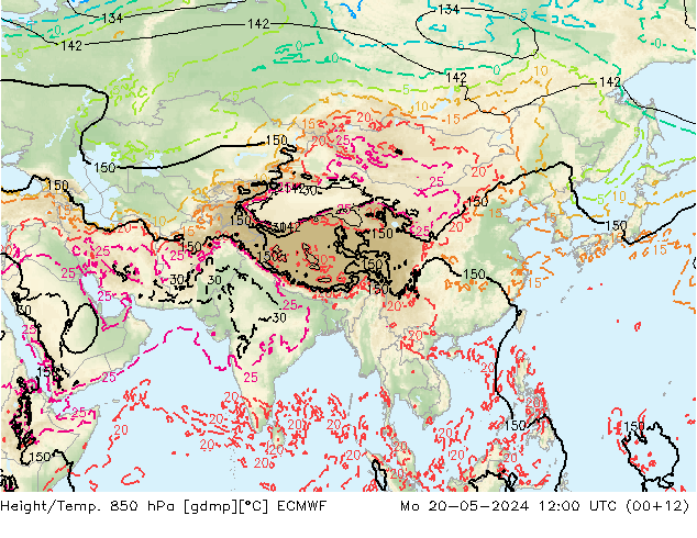 Géop./Temp. 850 hPa ECMWF lun 20.05.2024 12 UTC