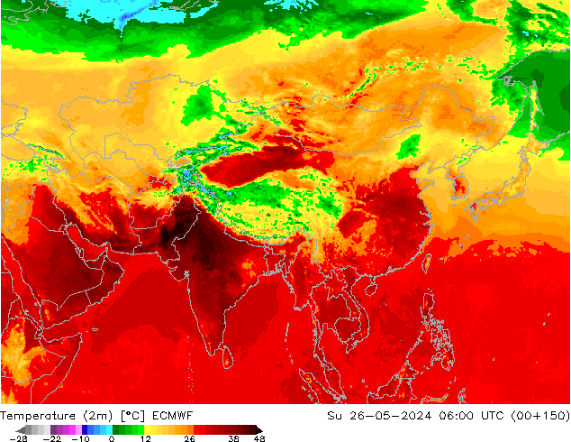 Temperatuurkaart (2m) ECMWF zo 26.05.2024 06 UTC