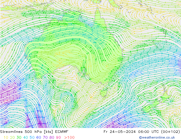 Linea di flusso 500 hPa ECMWF ven 24.05.2024 06 UTC