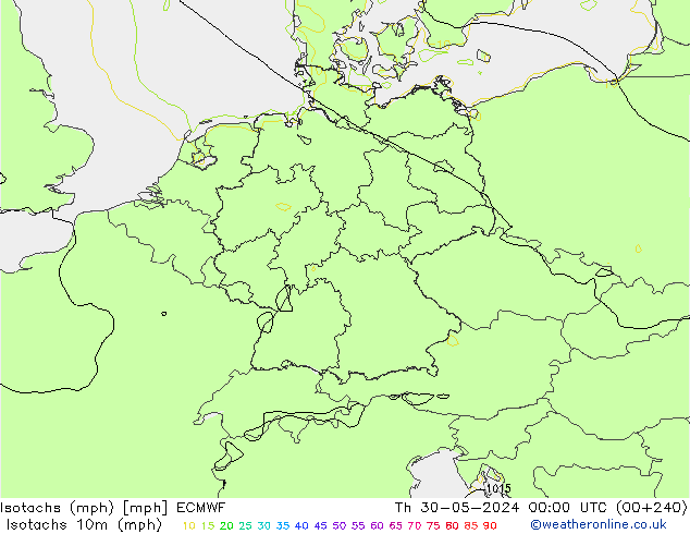 Isotaca (mph) ECMWF jue 30.05.2024 00 UTC