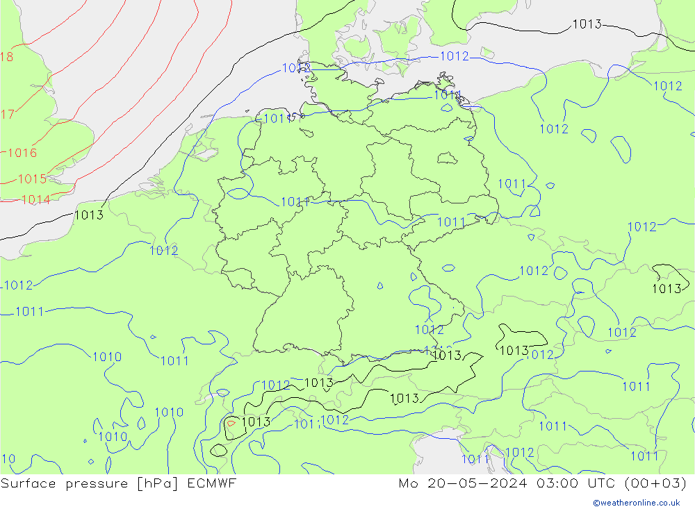 地面气压 ECMWF 星期一 20.05.2024 03 UTC