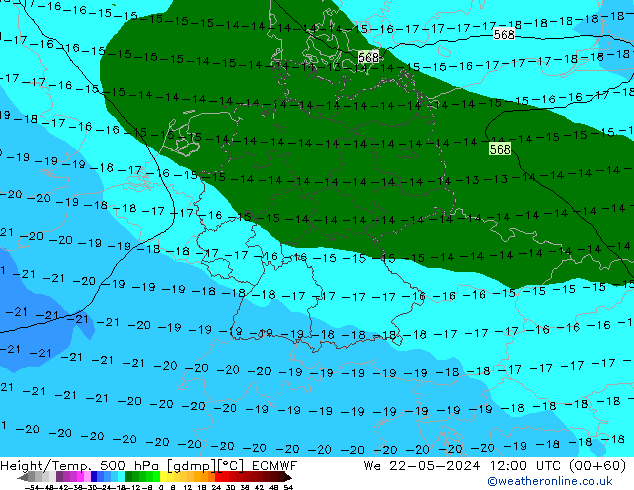 Z500/Rain (+SLP)/Z850 ECMWF St 22.05.2024 12 UTC