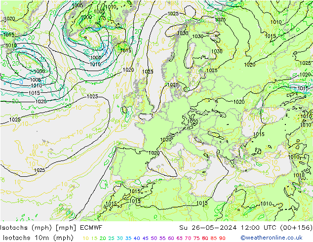 Isotachs (mph) ECMWF Su 26.05.2024 12 UTC