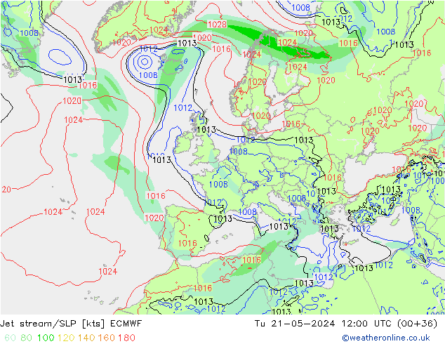 Polarjet/Bodendruck ECMWF Di 21.05.2024 12 UTC