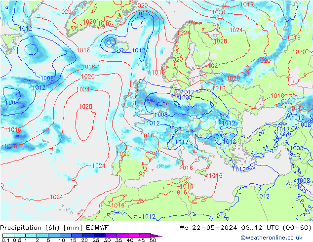 Yağış (6h) ECMWF Çar 22.05.2024 12 UTC