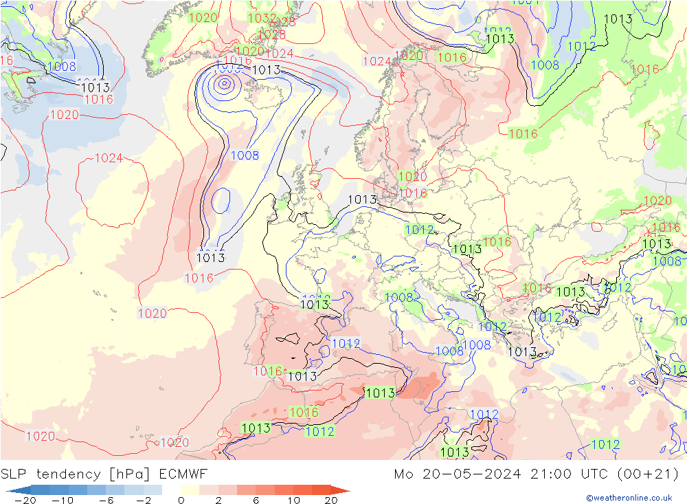 Drucktendenz ECMWF Mo 20.05.2024 21 UTC