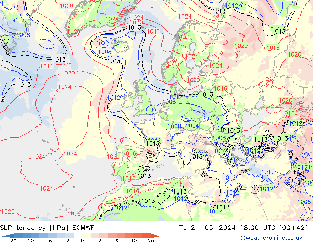 Tendance de pression  ECMWF mar 21.05.2024 18 UTC