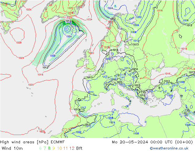 yüksek rüzgarlı alanlar ECMWF Pzt 20.05.2024 00 UTC