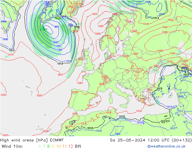 High wind areas ECMWF  25.05.2024 12 UTC