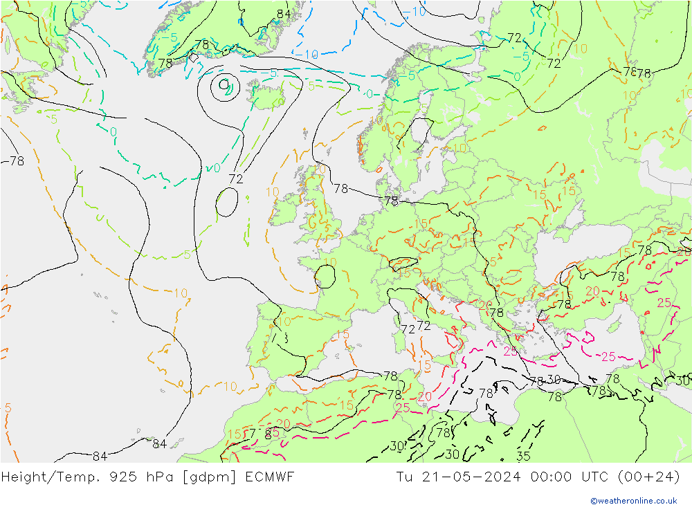 Géop./Temp. 925 hPa ECMWF mar 21.05.2024 00 UTC