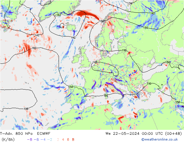 T-Adv. 850 hPa ECMWF Çar 22.05.2024 00 UTC