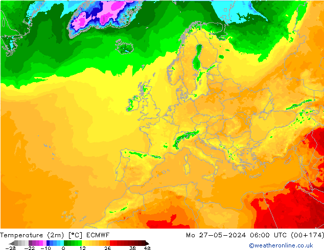 Temperatura (2m) ECMWF lun 27.05.2024 06 UTC