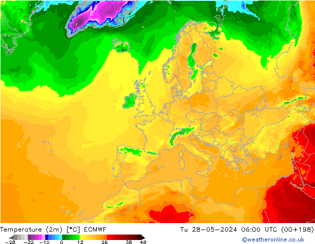 Temperature (2m) ECMWF Út 28.05.2024 06 UTC