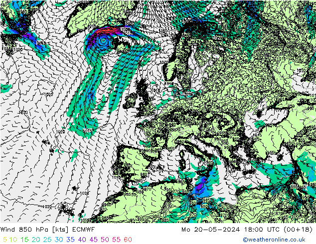 Wind 850 hPa ECMWF Mo 20.05.2024 18 UTC