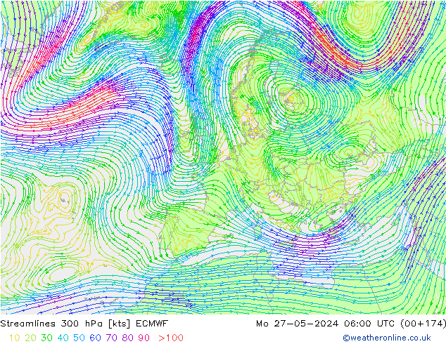 Linea di flusso 300 hPa ECMWF lun 27.05.2024 06 UTC