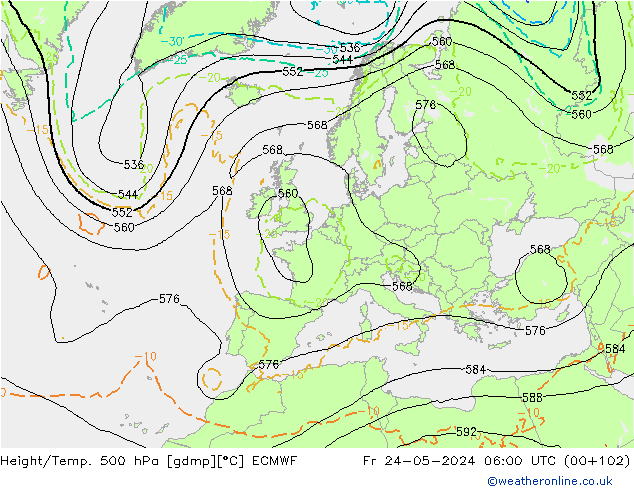 Z500/Yağmur (+YB)/Z850 ECMWF Cu 24.05.2024 06 UTC