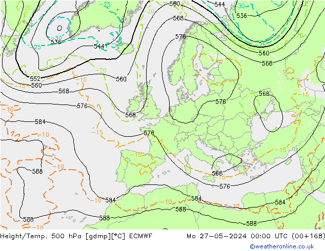 Z500/Rain (+SLP)/Z850 ECMWF lun 27.05.2024 00 UTC