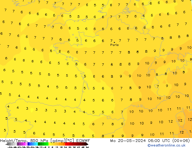 Z500/Rain (+SLP)/Z850 ECMWF lun 20.05.2024 06 UTC