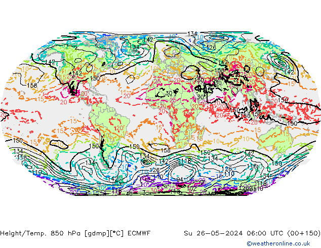 Geop./Temp. 850 hPa ECMWF dom 26.05.2024 06 UTC
