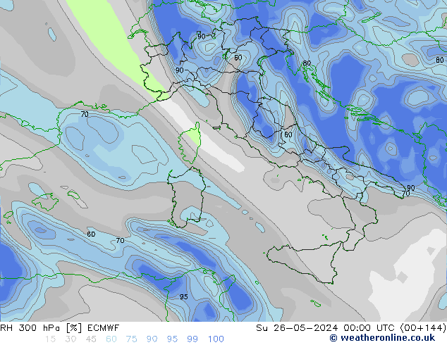 Humidité rel. 300 hPa ECMWF dim 26.05.2024 00 UTC