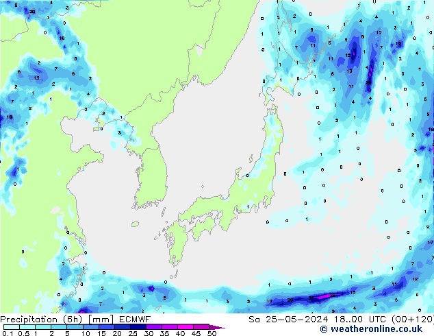 Precipitation (6h) ECMWF Sa 25.05.2024 00 UTC