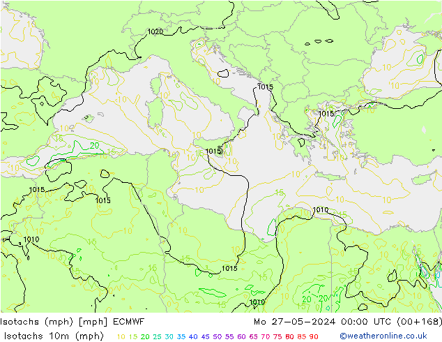 Isotachen (mph) ECMWF ma 27.05.2024 00 UTC
