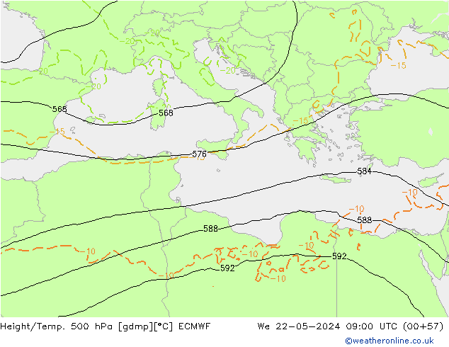 Yükseklik/Sıc. 500 hPa ECMWF Çar 22.05.2024 09 UTC