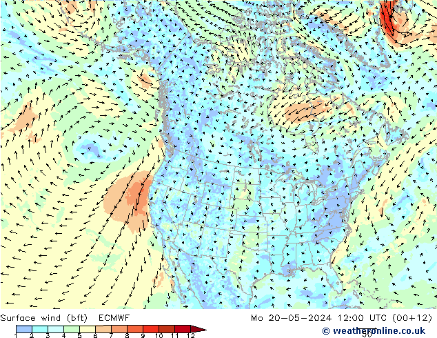 Wind 10 m (bft) ECMWF ma 20.05.2024 12 UTC