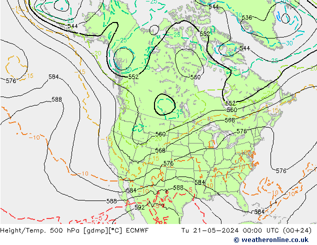 Z500/Rain (+SLP)/Z850 ECMWF 星期二 21.05.2024 00 UTC