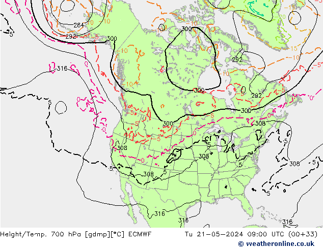 Height/Temp. 700 hPa ECMWF mar 21.05.2024 09 UTC