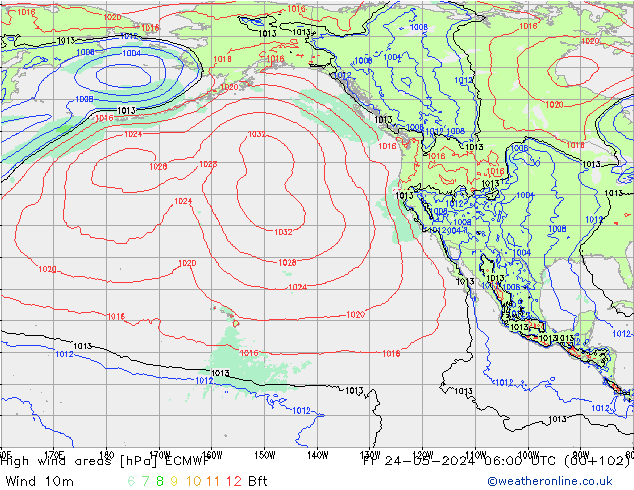 yüksek rüzgarlı alanlar ECMWF Cu 24.05.2024 06 UTC