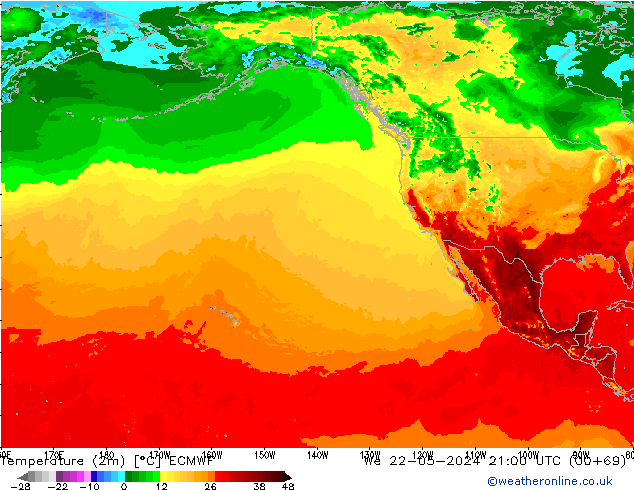 Temperature (2m) ECMWF We 22.05.2024 21 UTC