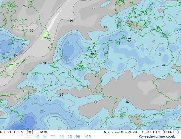 RH 700 hPa ECMWF Po 20.05.2024 15 UTC