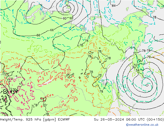 Height/Temp. 925 hPa ECMWF nie. 26.05.2024 06 UTC