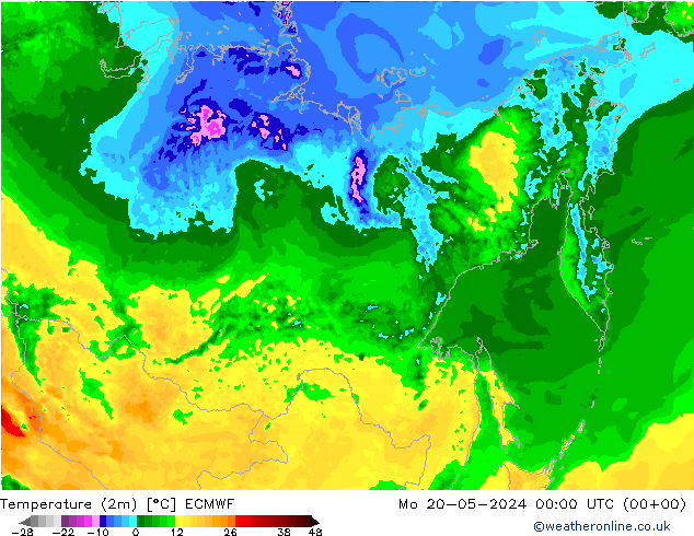Sıcaklık Haritası (2m) ECMWF Pzt 20.05.2024 00 UTC