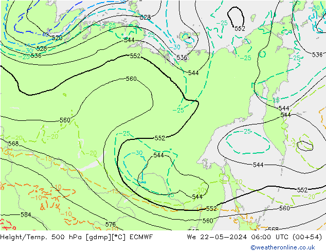 Z500/Rain (+SLP)/Z850 ECMWF Qua 22.05.2024 06 UTC