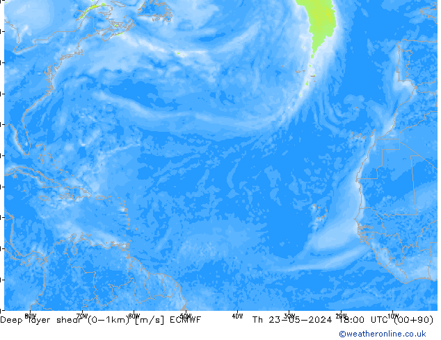 Deep layer shear (0-1km) ECMWF jeu 23.05.2024 18 UTC