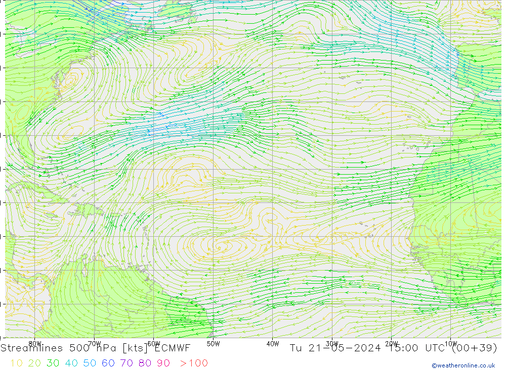 Linea di flusso 500 hPa ECMWF mar 21.05.2024 15 UTC