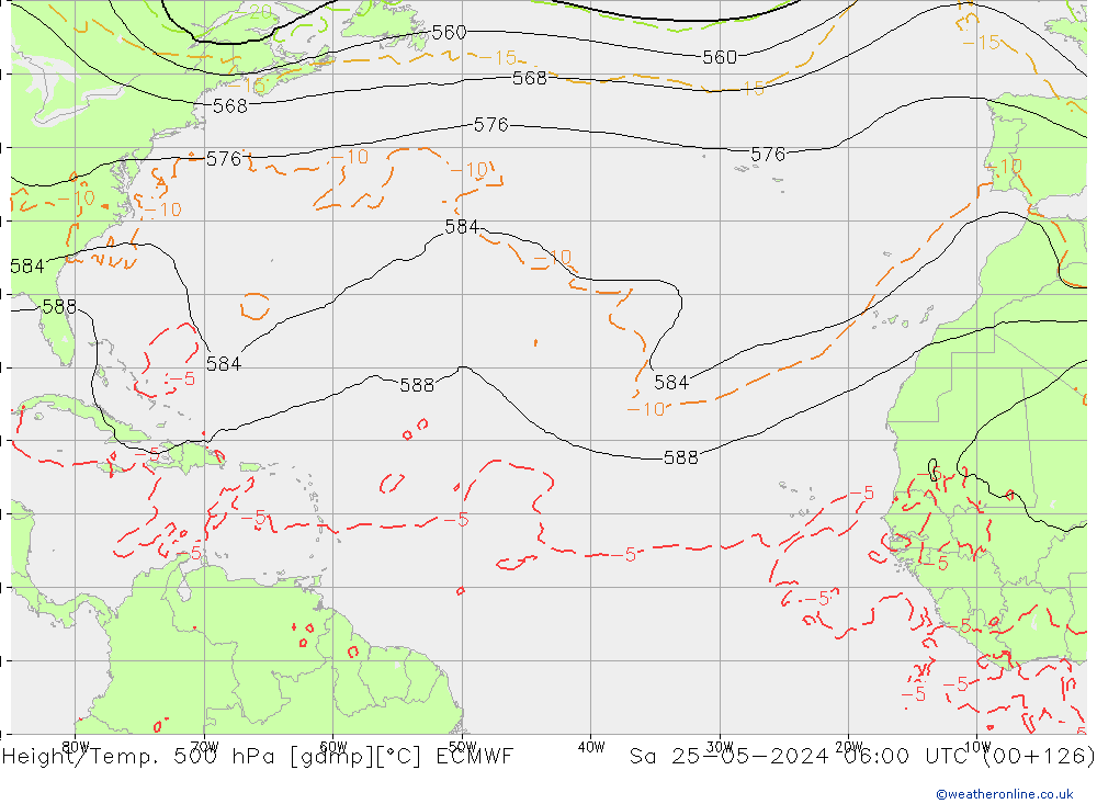 Height/Temp. 500 hPa ECMWF Sa 25.05.2024 06 UTC
