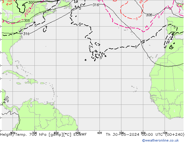 Height/Temp. 700 hPa ECMWF Th 30.05.2024 00 UTC