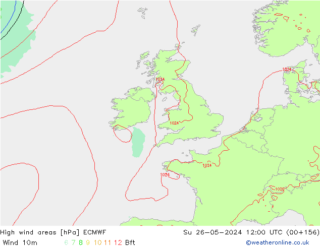 High wind areas ECMWF Dom 26.05.2024 12 UTC