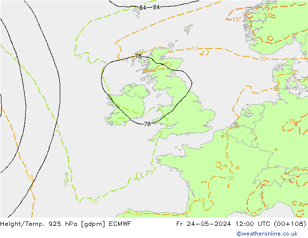 Height/Temp. 925 hPa ECMWF ven 24.05.2024 12 UTC