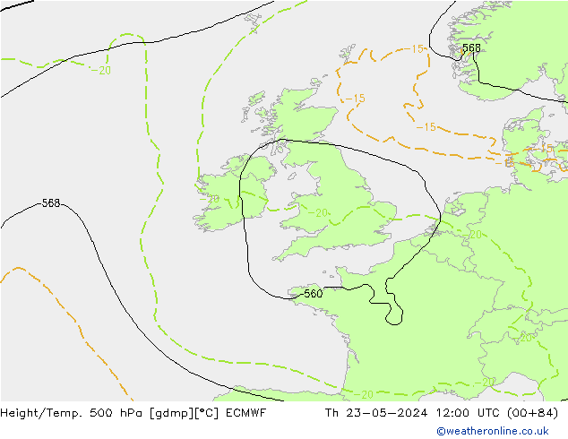 Z500/Rain (+SLP)/Z850 ECMWF jeu 23.05.2024 12 UTC
